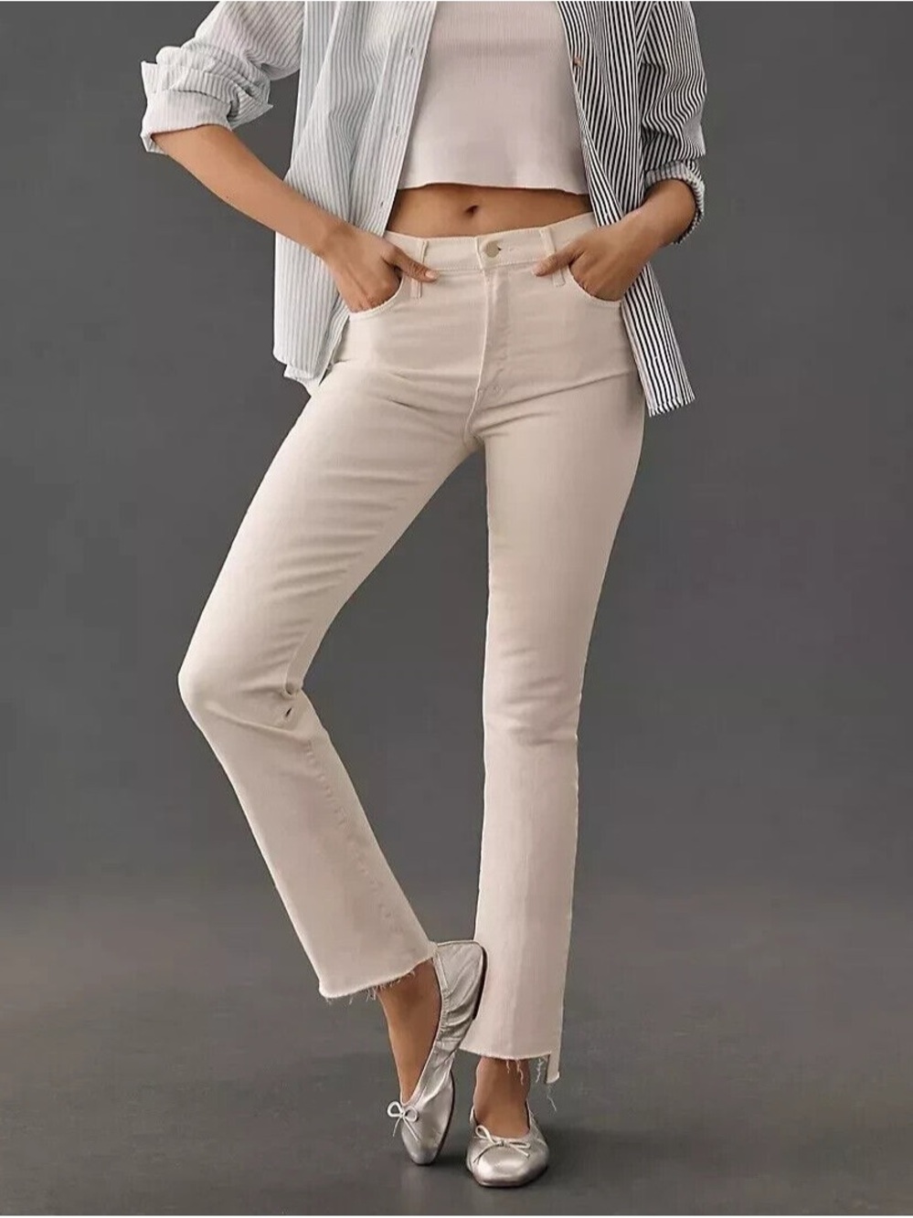 MOTHER The Insider Crop Step Fray in Cream Puff